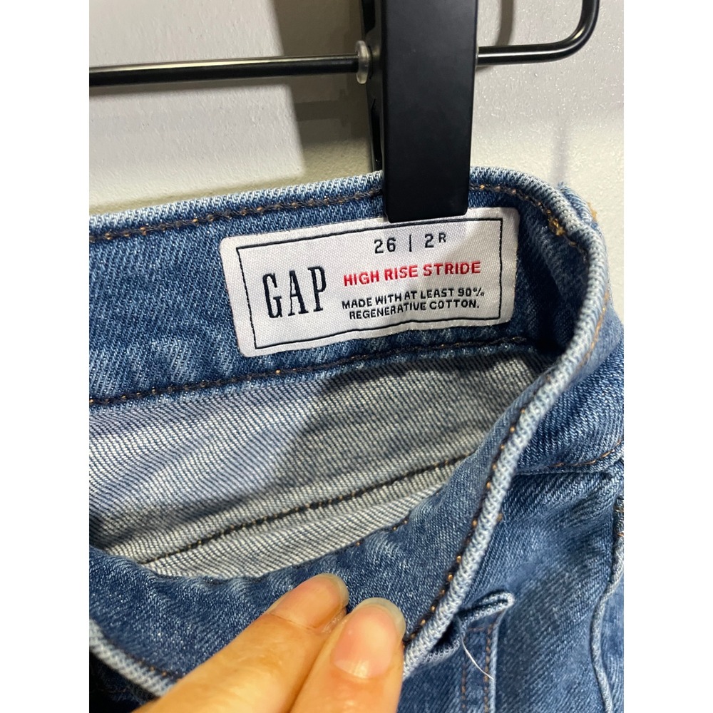 Gap High Rise Stride Jeans Womens 26 2R Blue Patch Pocket Wide Leg Denim Casual - Picture 4 of 4